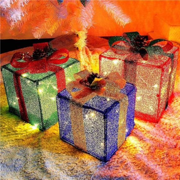 Set of 3 Christmas Lighted Pop Up Gift Boxes Decoration, Pre-lit 60 LED Light Up - Picture 3 of 7